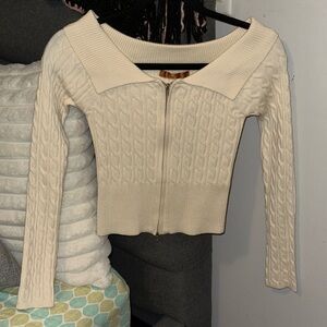 Belldini Cream Cable-Knit Zip Cardigan